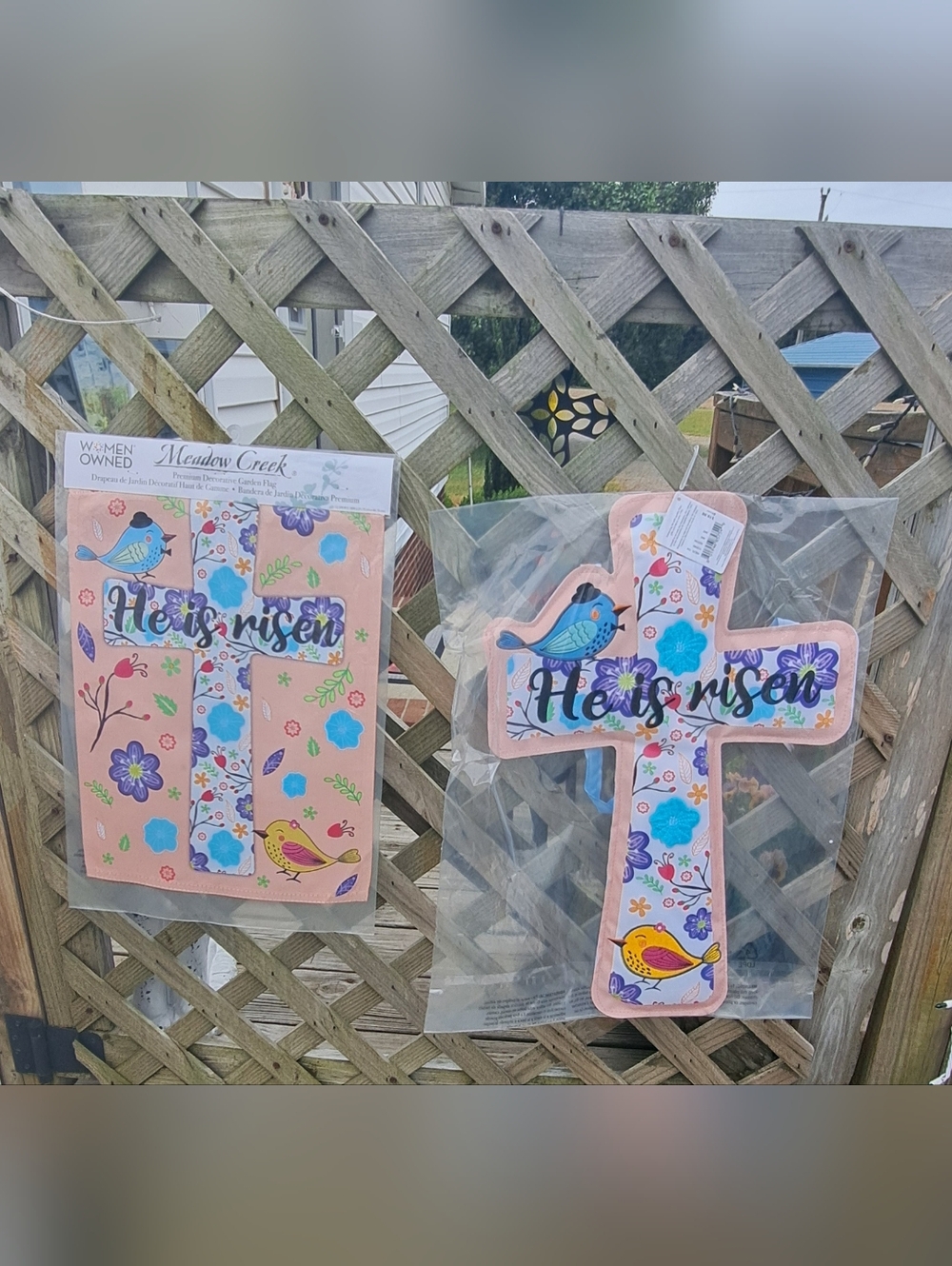 NWT Meadow Creek "He is Risen" Decorative Cross Door Hanger & Garden Flag